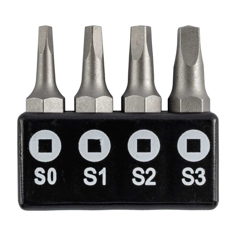Screwdriver Bit Set Square Recess 4pce 25mm Sq0.1.2.3